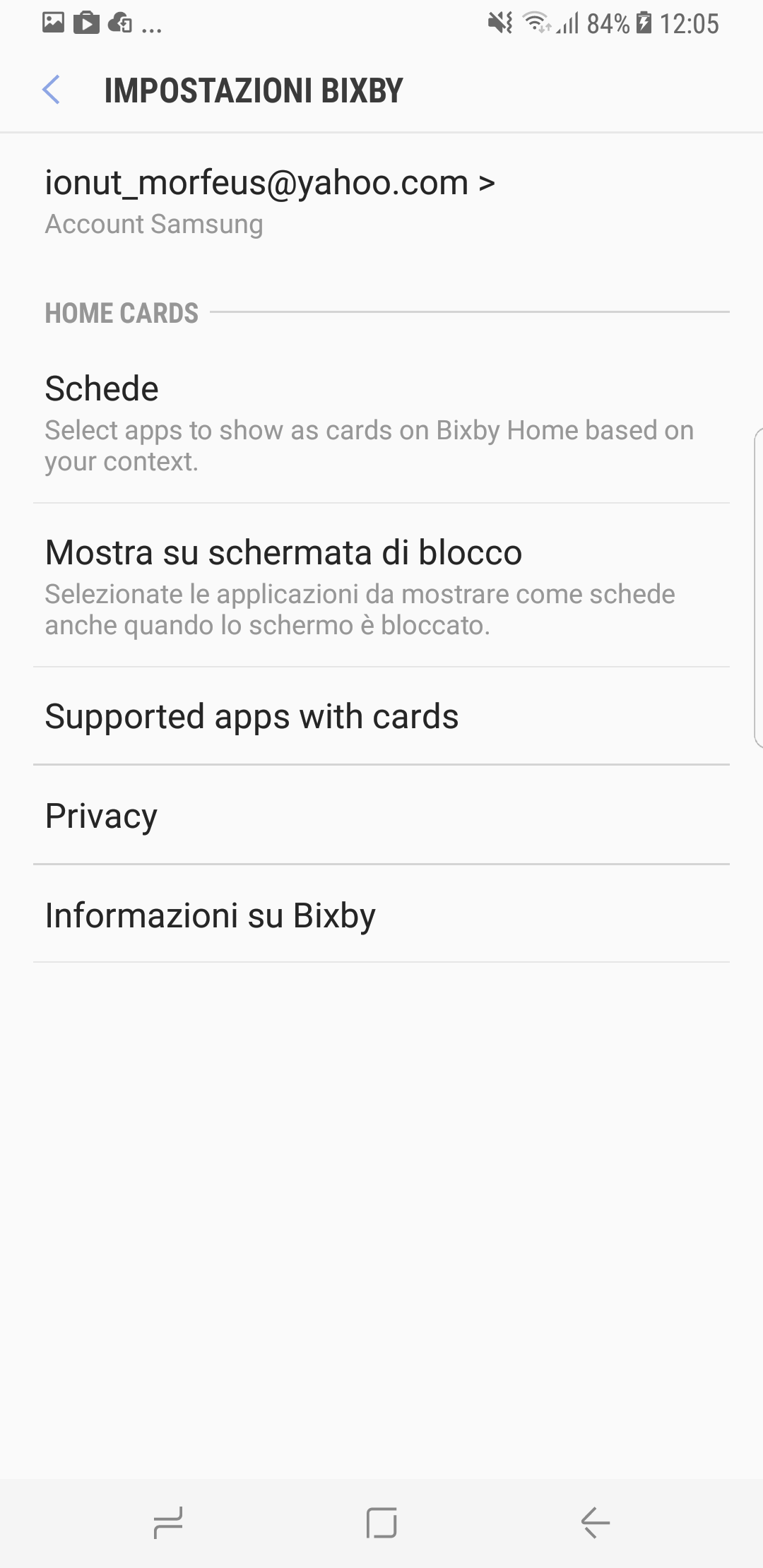 Impostazioni Bixby