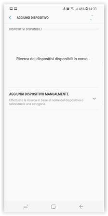 Si presenterà una schermata con titolo “Aggiungi Dispositivo” e, di seguito, troverai l`elenco dei dispositivi disponibili e la possibilità di aggiungere un dispositivo manualmente