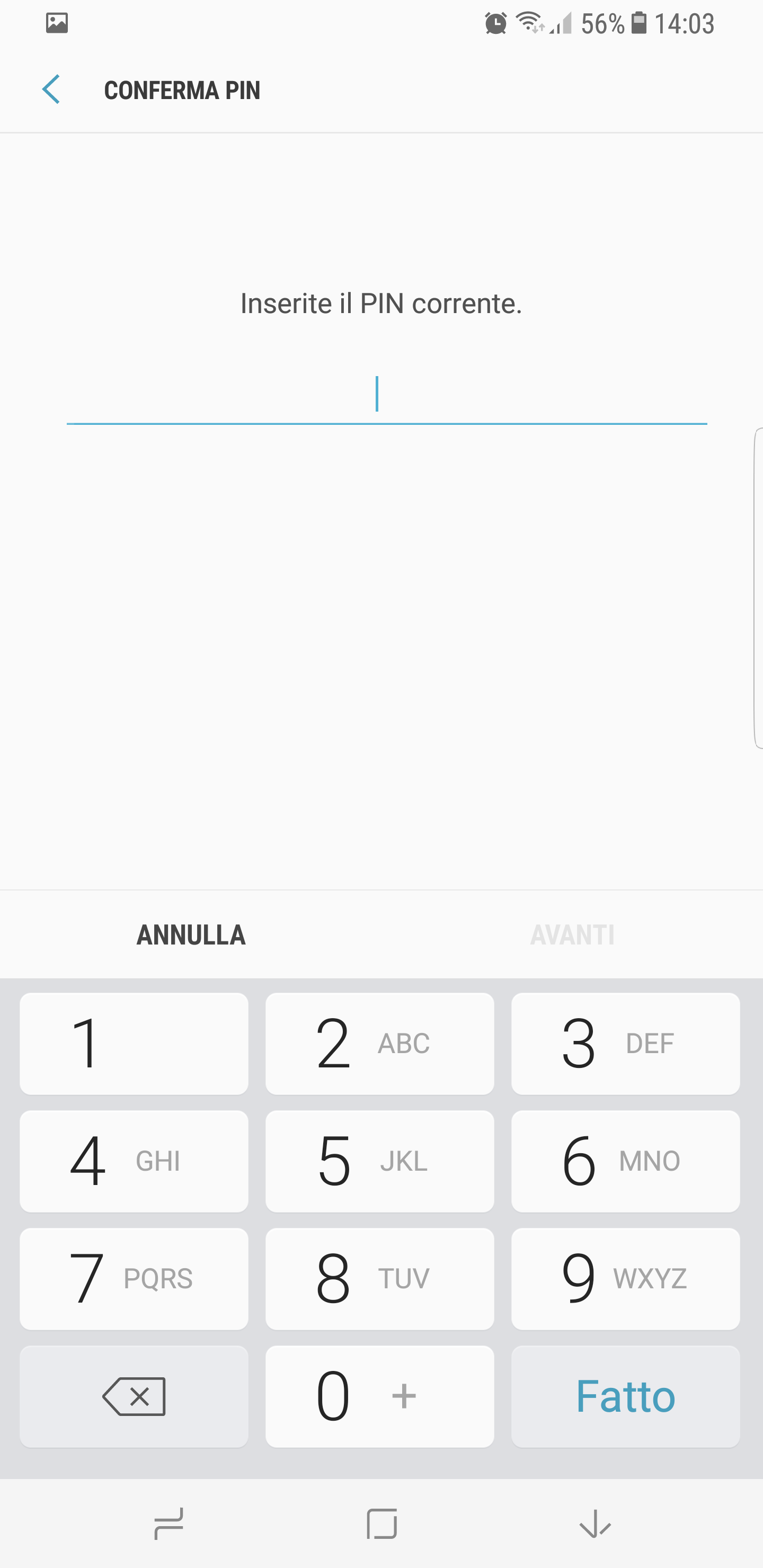 inserite il pin corrente