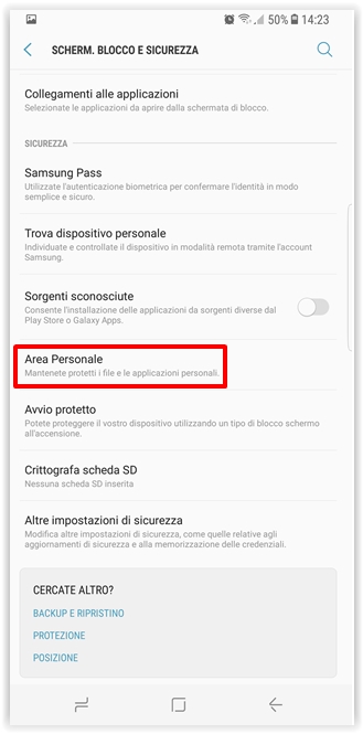 Su questa impostazione troverai: Area personale