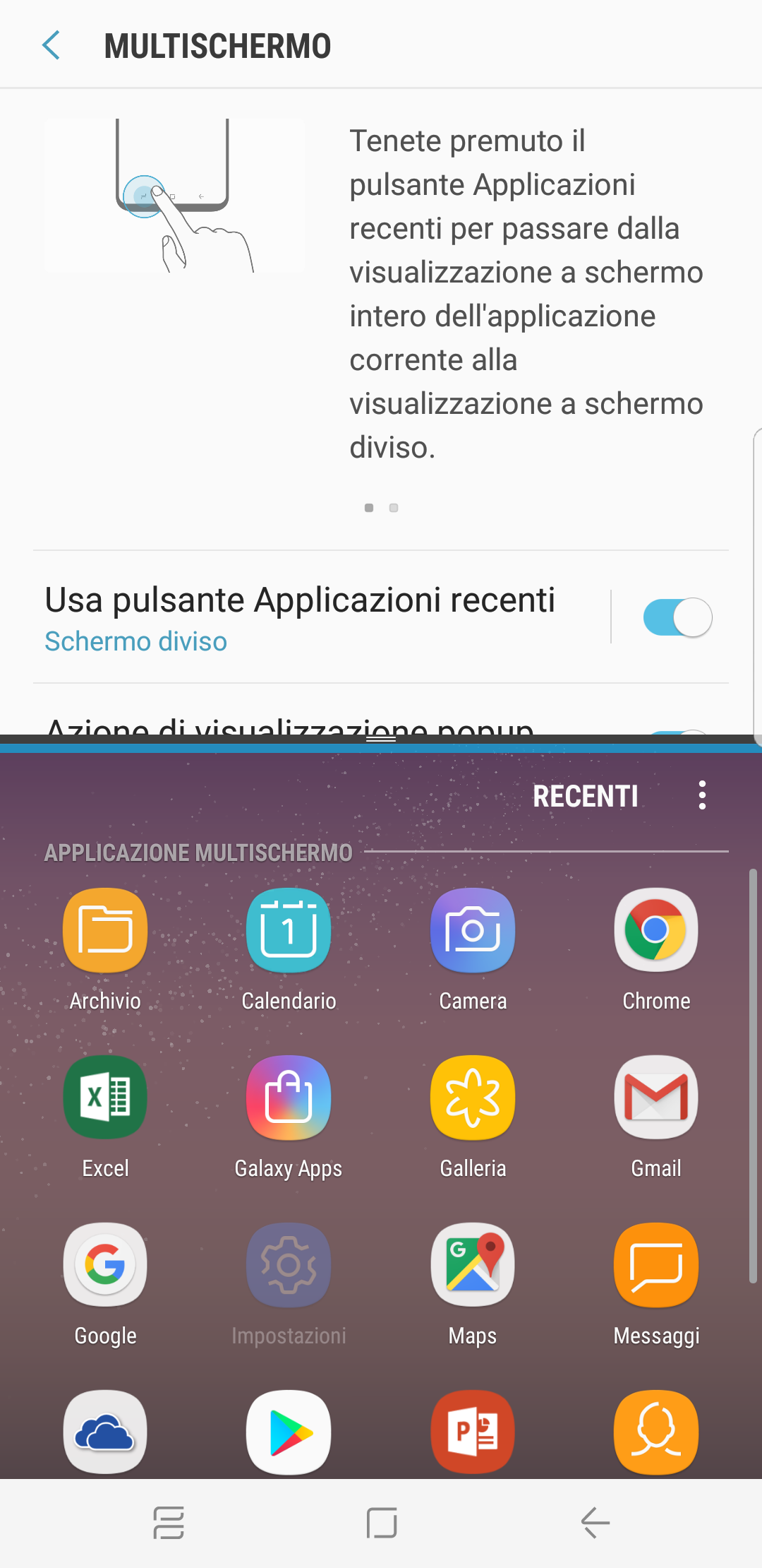 applicazione viene aperta nella metà inferiore