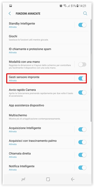 Gesti sensore impronte