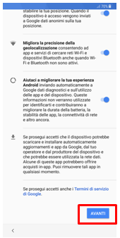 scorri verso il basso nella pagina e premi su avanti