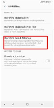 Ripristina dati de fabbrica