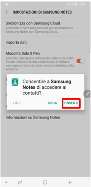 Samsung Notes accedere ai contatti