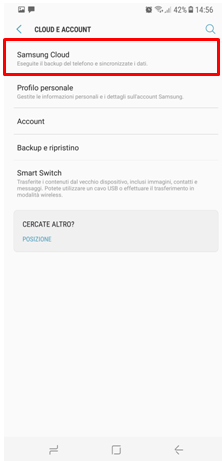 aprire la prima opzione: “Samsung Cloud”