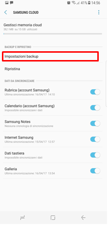 aprire la prima opzione: “Samsung Cloud”