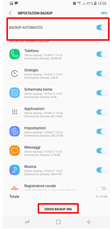 Esegui Backup Ora