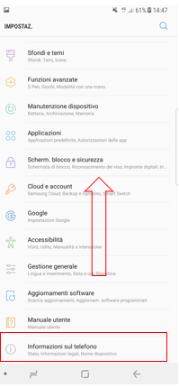 Menù Info su dispositivo