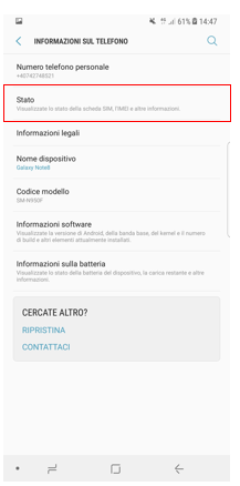 Menù Informazioni sul telefono