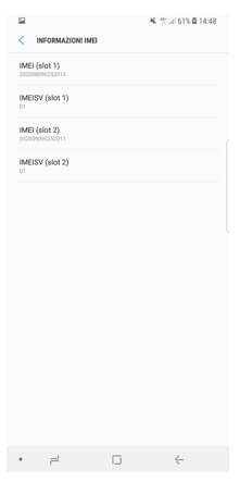Schermata informazioni IMEI