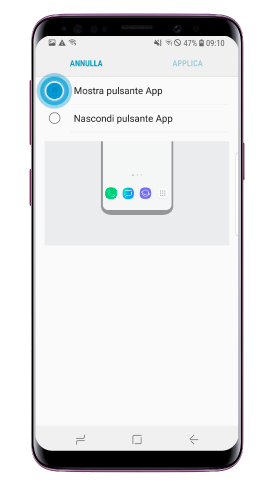 Seleziona “Mostra pulsante App” e clicca “Applica”