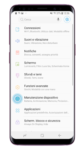 In “Impostazioni”, seleziona “Manutenzione Dispositivo”