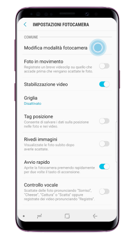 Clicca “Modifica modalità fotocamera”