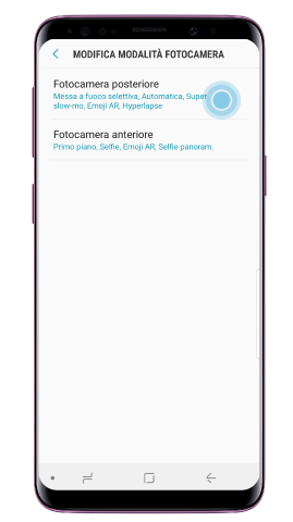 Seleziona “Fotocamera posteriore”