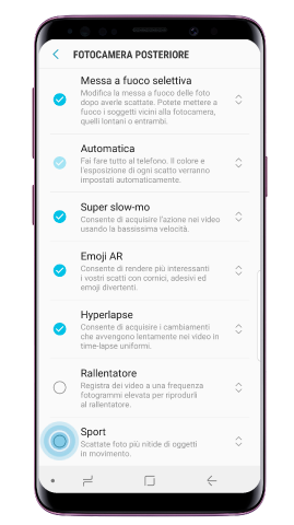 Seleziona la modalità Sport