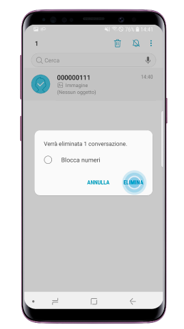 Clicca “Elimina” per cancellare integralmente la conversazione