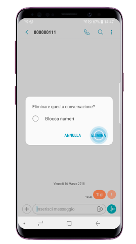 Clicca “Elimina” per cancellare tutti i messaggi