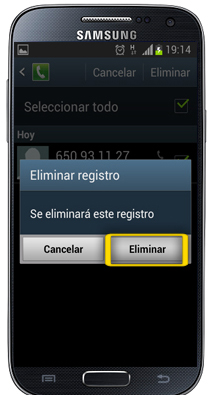 ¿Cómo eliminar una llamada del registro en un Galaxy S4(I9500)?