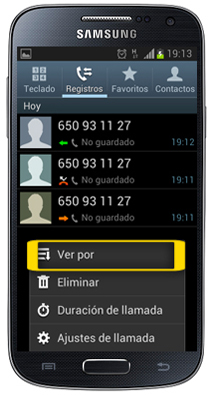 ¿Cómo eliminar una llamada del registro en un Galaxy S4(I9500)?