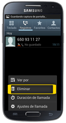 ¿Cómo eliminar una llamada del registro en un Galaxy S4(I9500)?