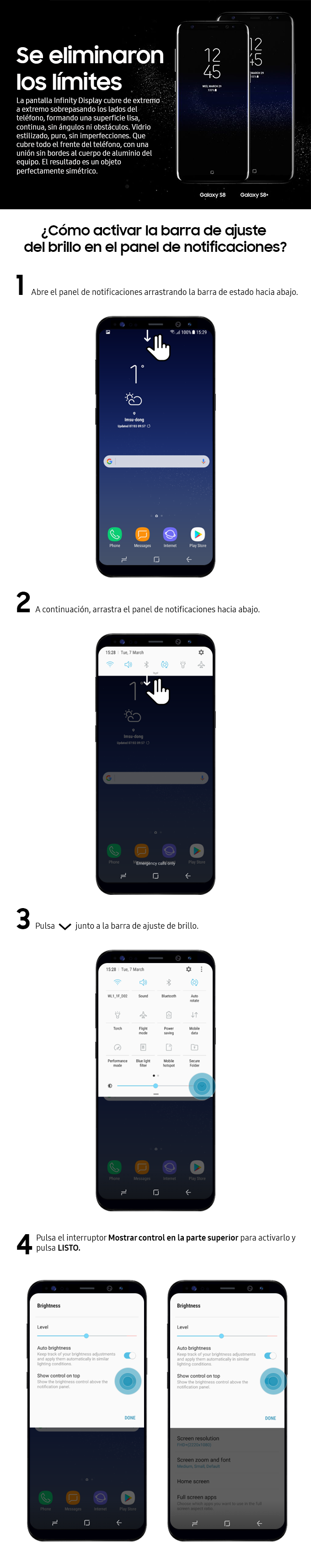Como activar la barra de ajuste del brillo en el panel de notificaciones