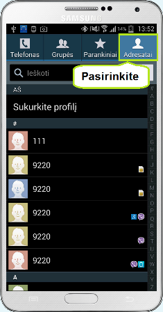 Pasirinkite Adresatai