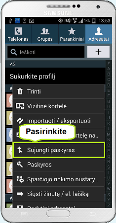 Pasirinkite Sujungti paskyras