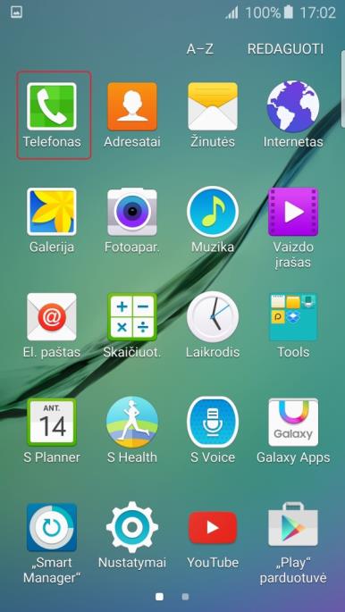 Pasirinkite ikonėlę Telefonas