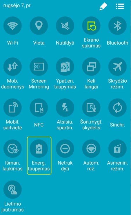 Baterijos taupymo rėžimas