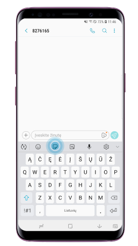 „Samsung“ klaviatūroje bakstelėkite „Emoji“ piktogramą