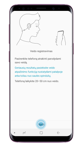 Užregistruokite savo veidą ir raineles vadovaudamiesi instrukcijomis