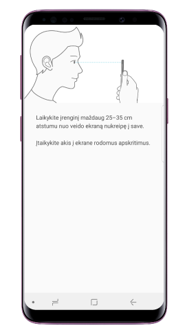 Užregistruokite savo veidą ir raineles vadovaudamiesi instrukcijomis3