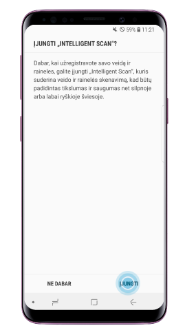 Kai pasirodo „Intelligent Scan“ atrakinimo ekranas, bakstelėkite „Turn on“