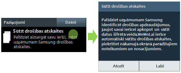 Ja Jūsu ierīcei ir izveidots savienojums ar Wi-Fi tīklu un drošības ziņojumi ir lielāki par 16KB, Jūs varat redzēt Sūtīt drošības ziņojumus paziņojumu
