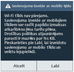 Kad Jūs izvēlaties "Pārbaudīt vai nav atjauninājumu", drošības politikas atjauninājums tiks aktivizēts, kad Jūsu ierīce ir savienota ar Wi-Fi tīklu