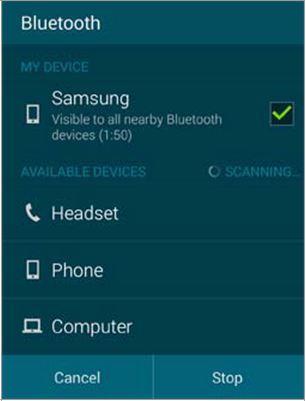 Jūsų mobilusis įrenginys pradės ieškoti visų galimų „Bluetooth“ įrenginių