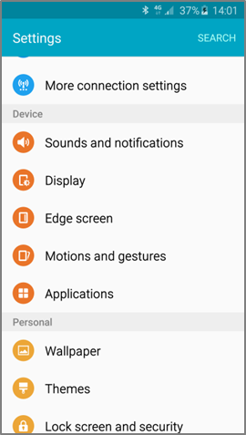 Slinkite iki „Edge“ ekrano meniu (Edge Screen) ir bakstelėkite „Edge“ ekranas