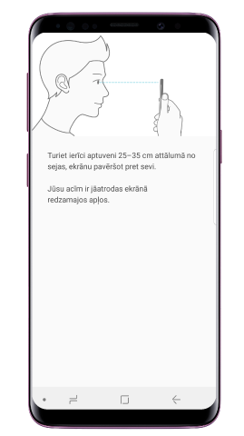 Reģistrē savu seju un acs varavīksneni atbilstoši norādījumiem”2