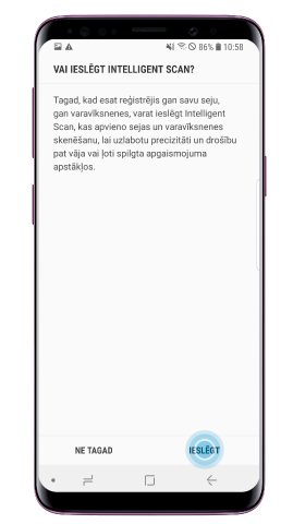 Kad parādās viedās skanēšanas atbloķēšanas ekrāns, nospied “Ieslēgt”