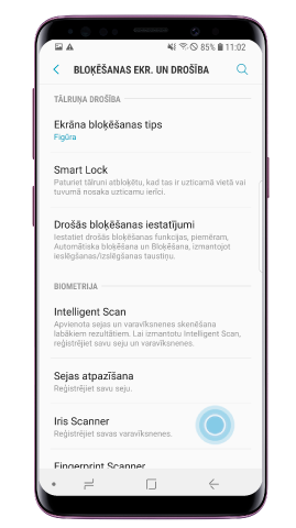 Nospied uz “Iris Scanner” un izvēlies figūrzīmējumu, PIN vai paroli1