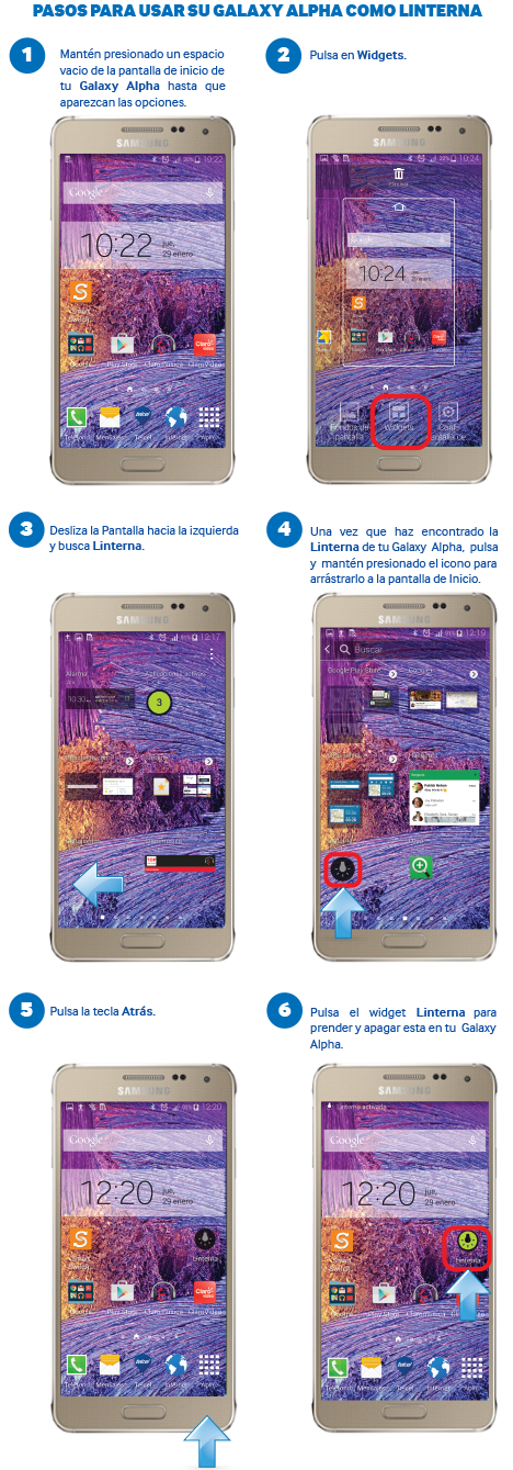 ¿Cómo activar la Linterna de mi Samsung Galaxy Alpha?