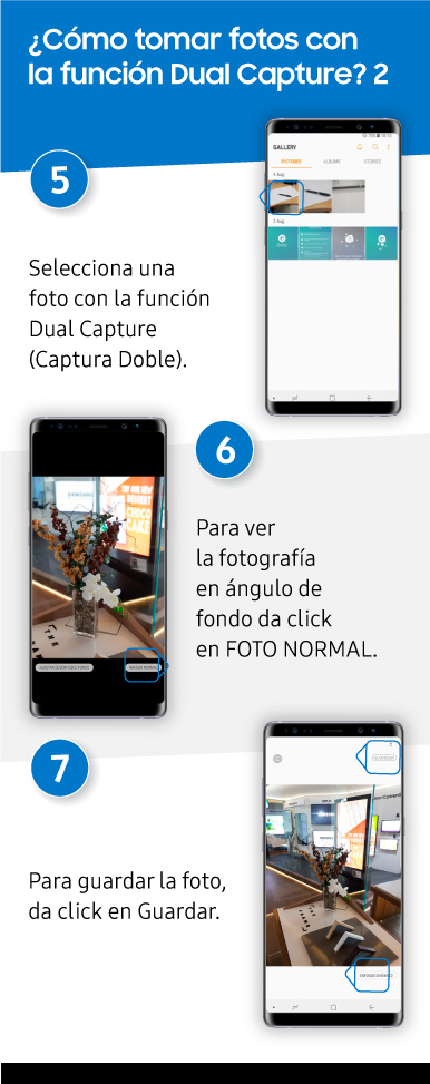 ¿Cómo usar Captura Dual y Enfoque Dinámico en Galaxy Note8?