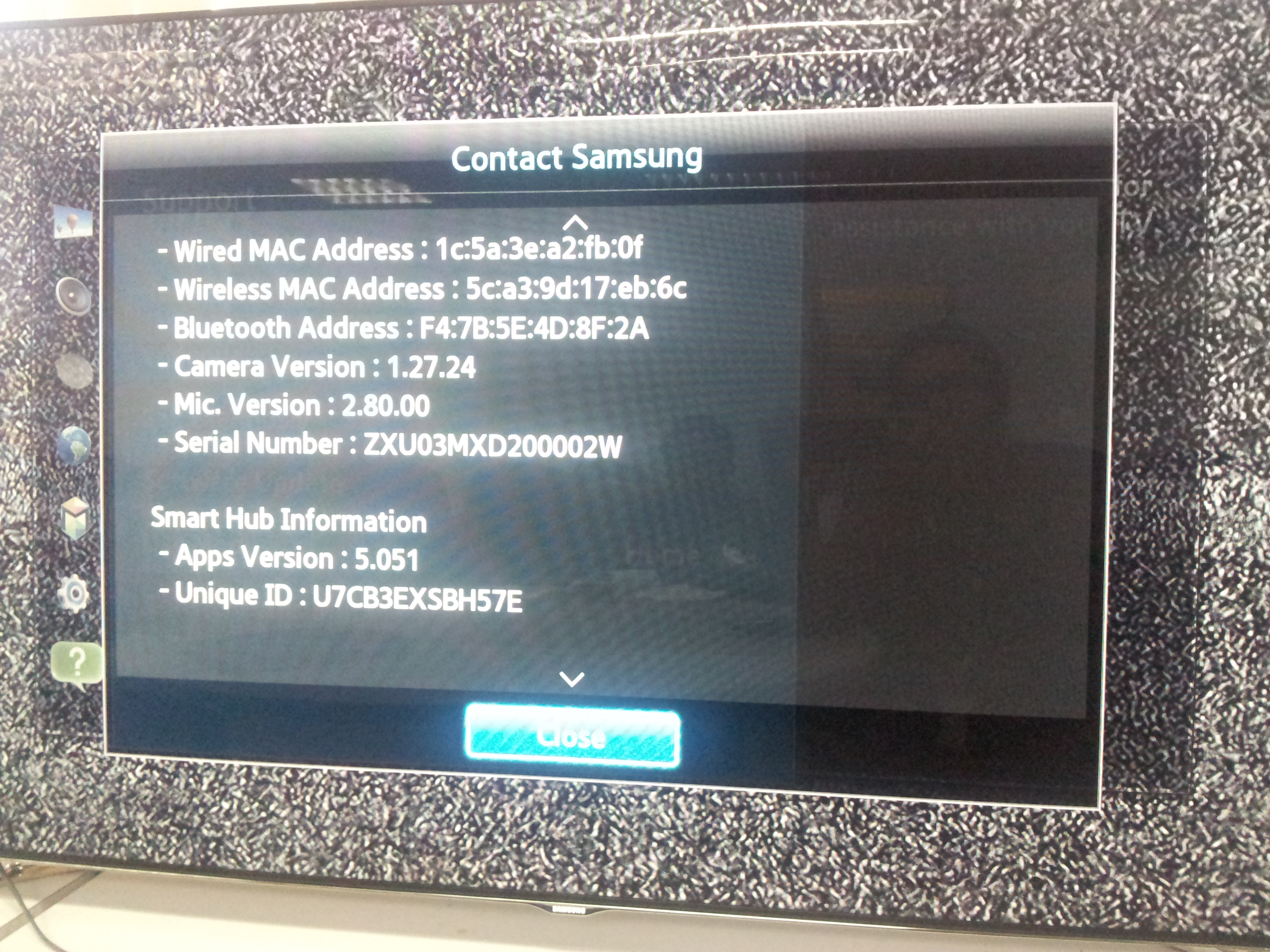 Searching model and serial number from Smart TV menu Samsung Support