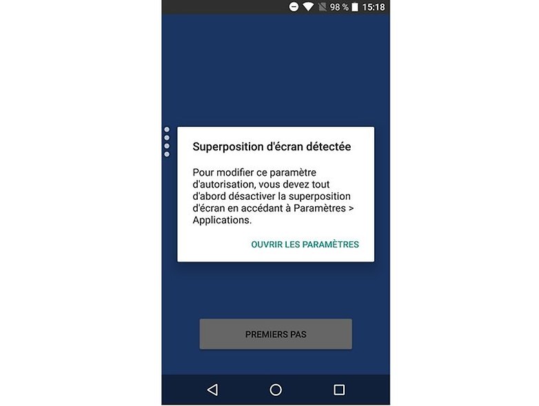 Message d'erreur ''Superposition d'écran détectée''