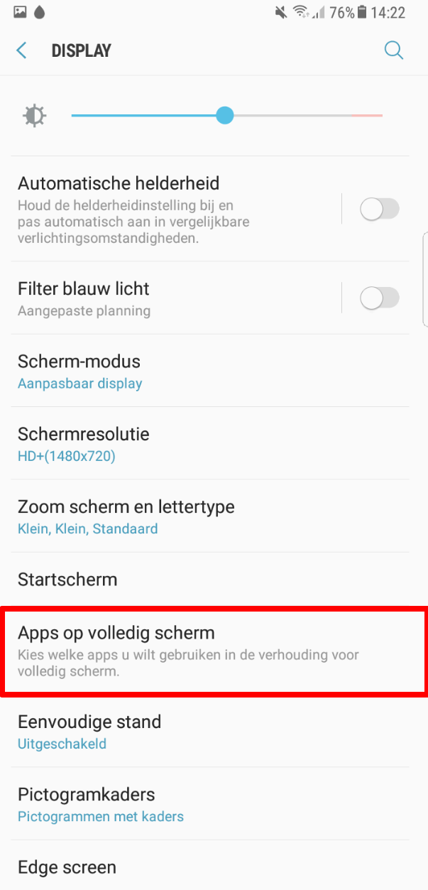 Mijn apps worden niet fullscreen weergegeven op de Galaxy Note8, hoe komt dat
