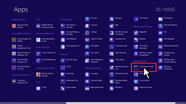 Click Command Prompt in the Windows System folder