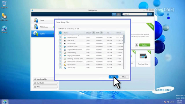 Select the check boxes of the software to save, then click Export button