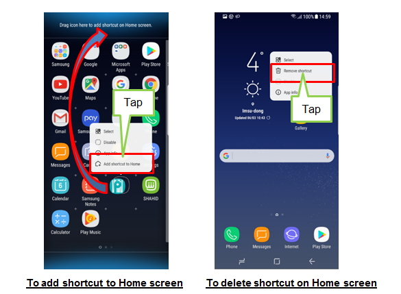 S8-Basic > How can I add shortcut to or delete shortcut from Home screen?