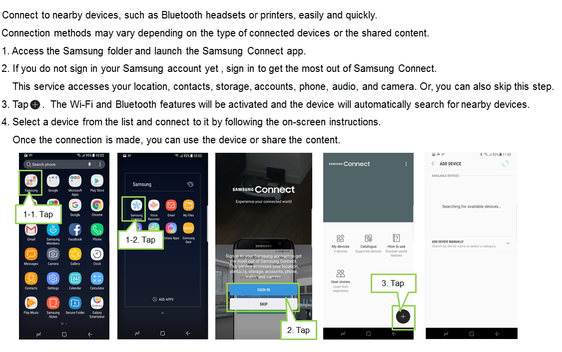 How to connect to nearby devices by using Samsung Connect?